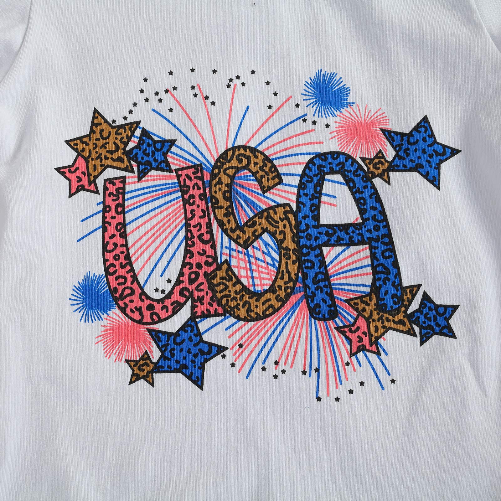 Muasaaluxi Newborn Baby Girls 4th of July Outfits USA Short Sleeve T-shirt Leopard Flared Pants Summer Clothes Set 0-3Y (White+Leopard, 18-24M)