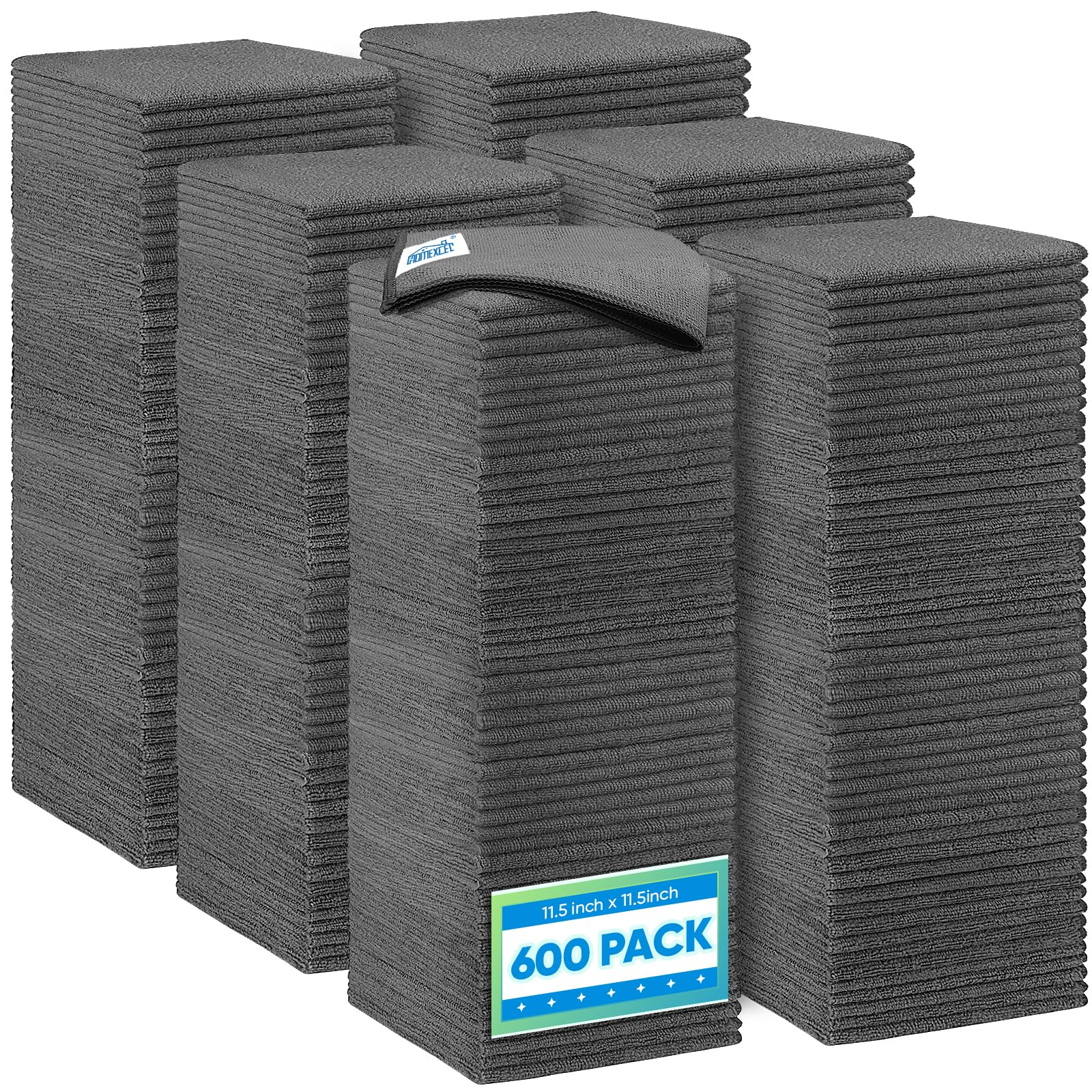 HOMEXCEL 600 Packs Microfiber Cleaning Cloth, 11.5 x 11.5 inch Microfiber Towels for Cars, Ultra Absorbent Washing Cloth, Lint Free Streak Free Cleaning Rags for Car, Kitchen, and Window (Grey)
