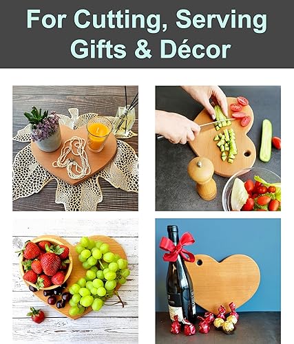 Vista 10 de ECOSALL Tabla de cortar de madera maciza en forma de manzana con mango para frutas, verduras, queso, pequeña tabla de pan de madera, plato