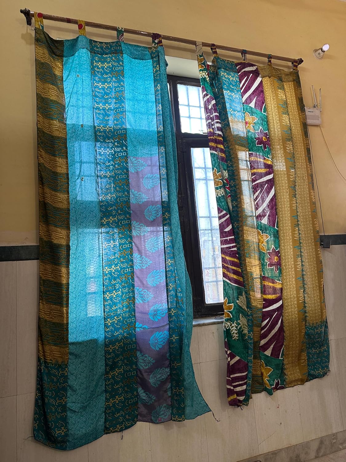 LimraCreation® Bohemian Multicolor Sari Curtain Set – 2 Panels – Vintage Ethnic Drapes