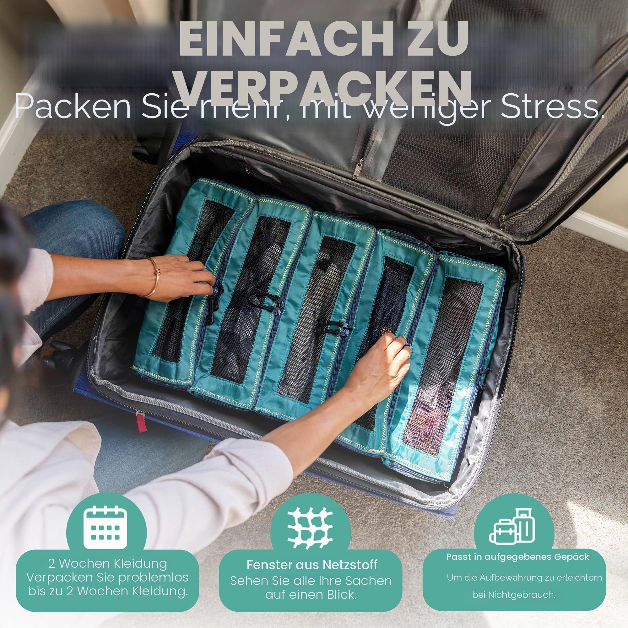 Pack Gear Koffer-Organizer zum Aufhängen, Reiseutensilien, Faltbare Packwürfel, groß oder Handgepäck, Regal-Organizer für Schrank (grün) (XL)