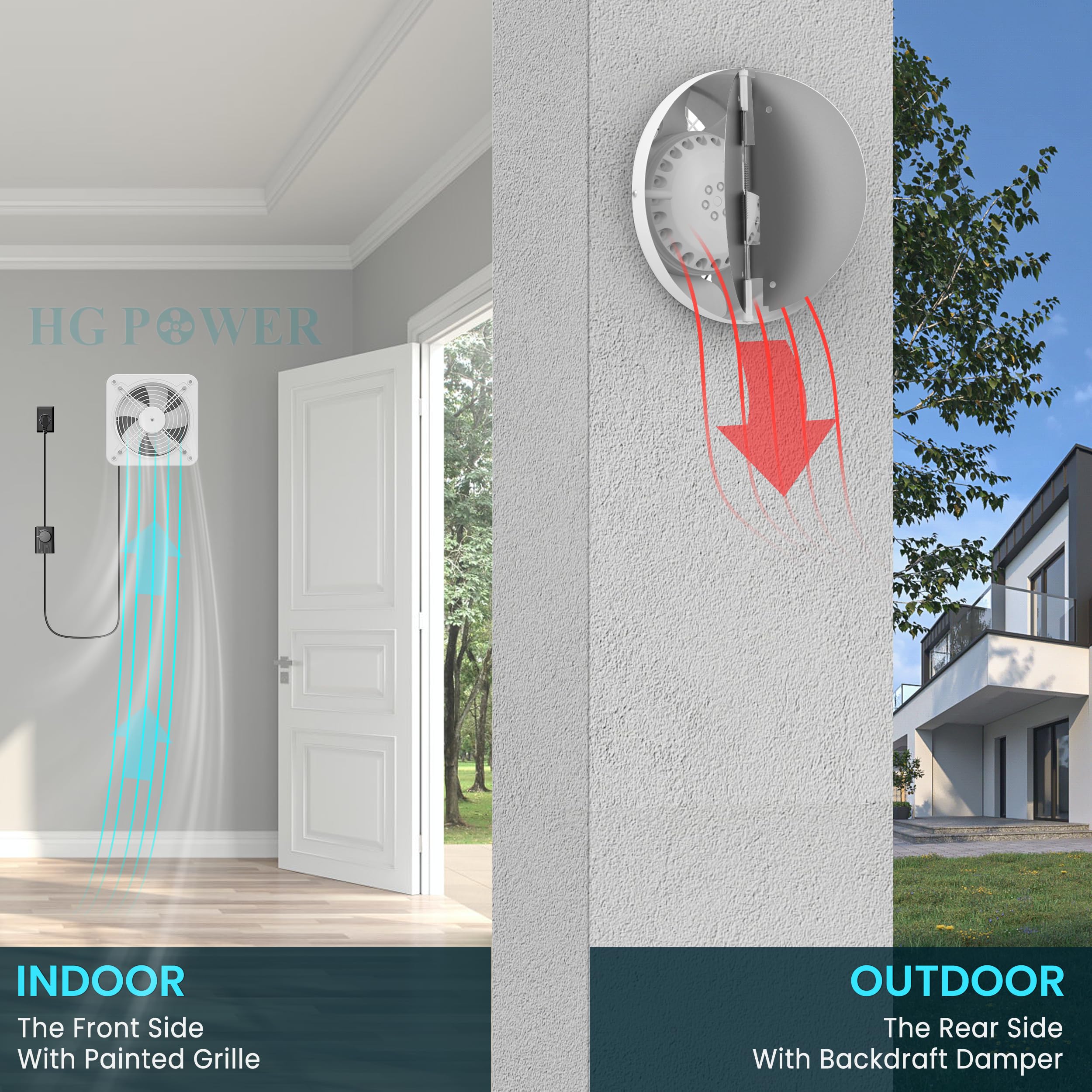 HG Power Ventola Aspirazione 200mm - Ventola Bagno Silenziosa con Valvola di non ritorno, Regolatore di velocità, Spina, Aspiratore Industriale per Cucina Garage Seminterrato, A-Bianco