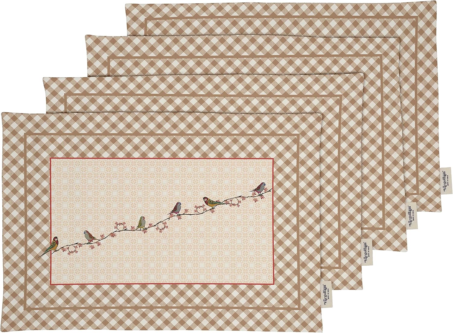Placemats - Placemat for Dining Table, Set of 4- Printed & Reversible Cotton Napkin- Indoor Placemats for Home & Kitchen Dining Table- Asian Block (Light Pink)