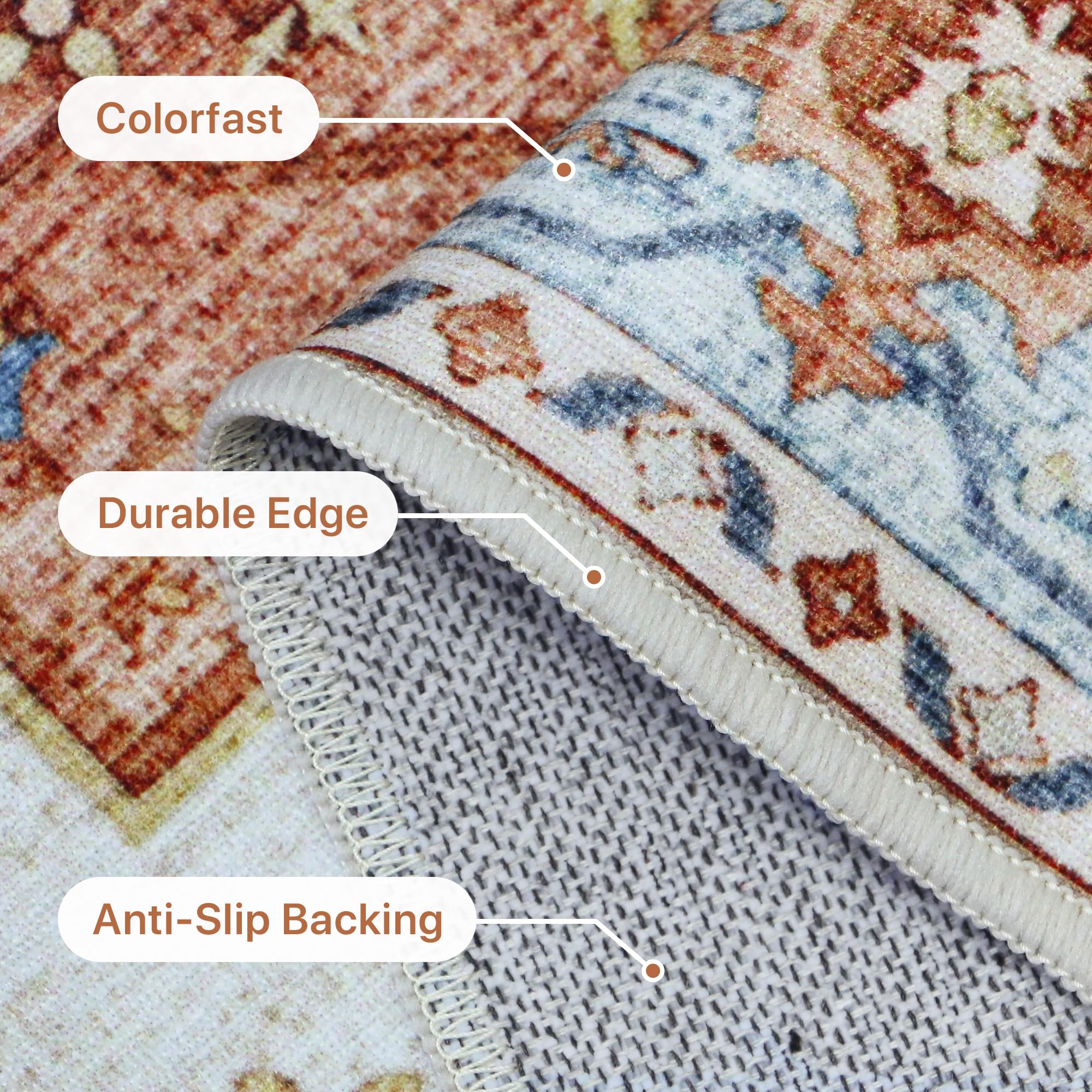 BEIMO Tappeto Salotto Pelo Corto Vintage, Tappeto Camera Da Letto, Tappeti Estivo Salotto Antiscivolo Lavabile, Tappeti Persiano per Corridoio, Soggiorno, Sala, Rosso-Arancio, 80x200cm