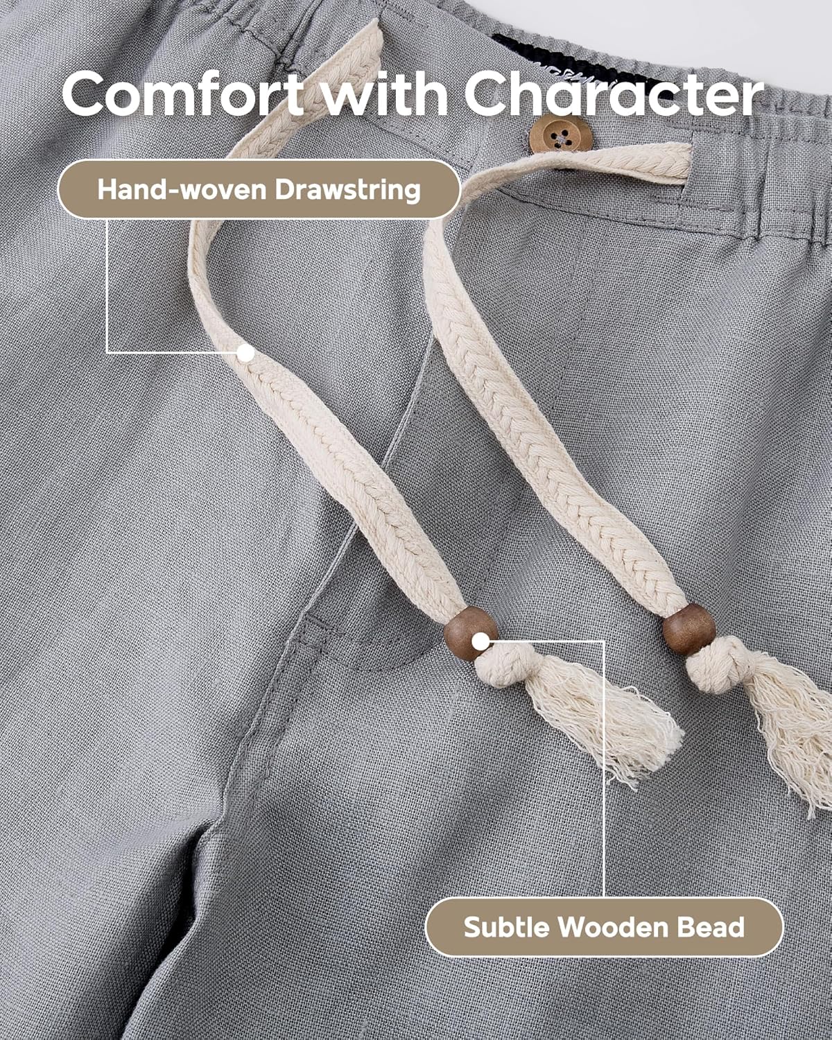 maamgic Mens 100% Linen Shorts Casual Drawstring Elastic Waist, Breathable Summer Shorts for Men Beach Vacation with Pockets - Image 5