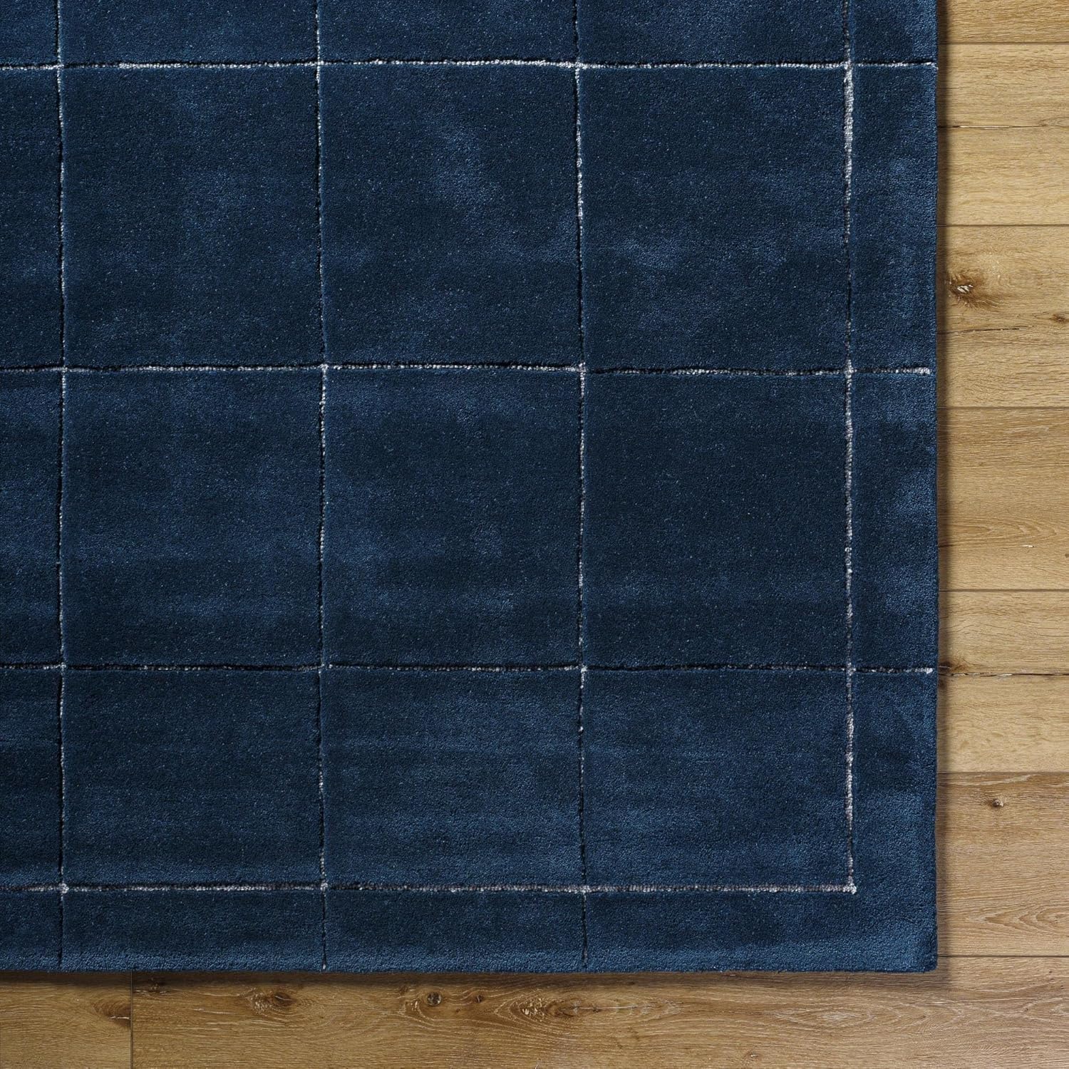Hand-Tufted Wool Area Rug, Modern Geometric Grid Pattern, Neutral Beige Rug for Living Room, Bedroom, Dining Room & Entryway 9 x 13 Feet Blue