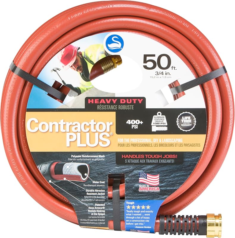 Swan ContractorPLUS Heavy Duty Watering Hose, 50' Length, 3/4" Diameter, 400+ PSI, Red