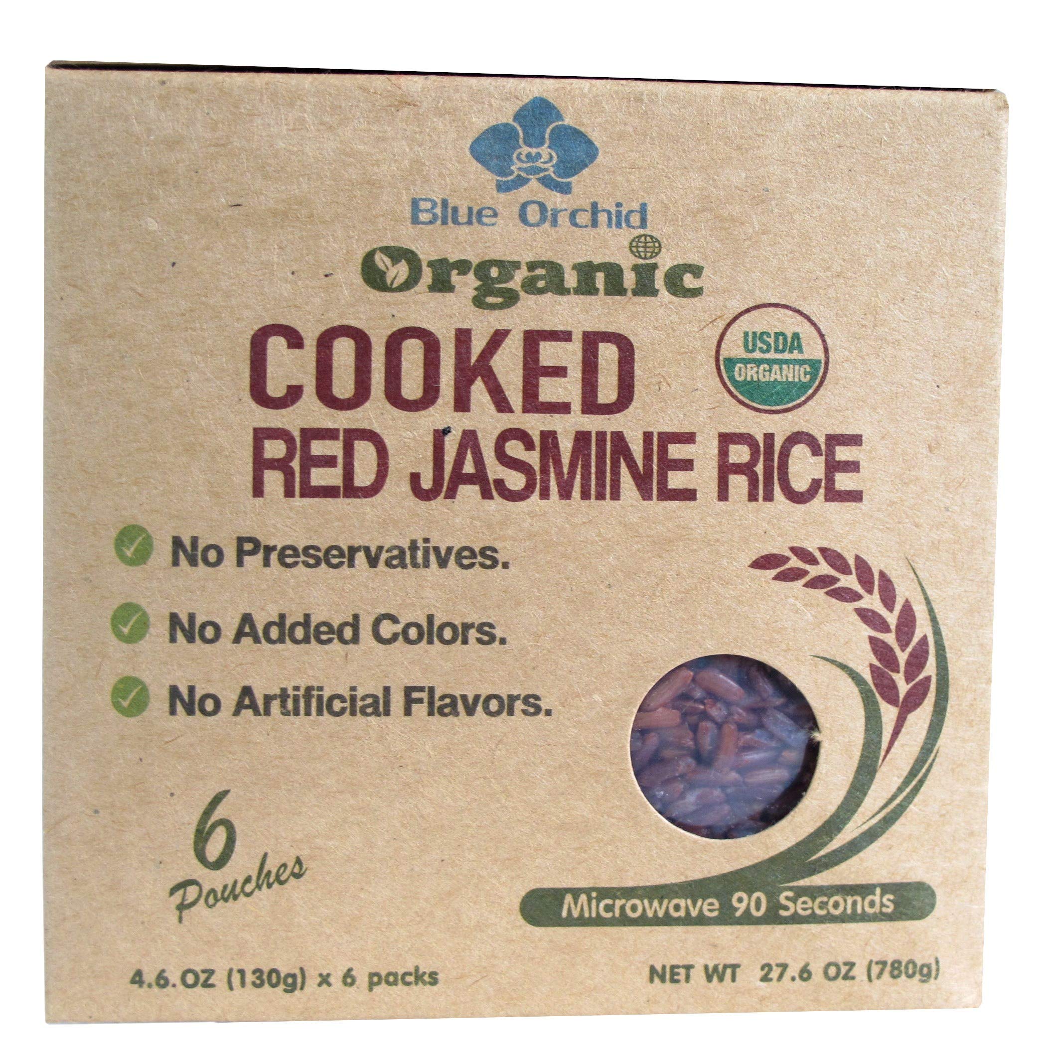 Organic Cooked Thai Red Jasmine Rice - Ready to Eat Microwaveable Pouch Steamed Rice - 6 x 4.6 OZ Pouch (Red Jasmine 6 Pouch)