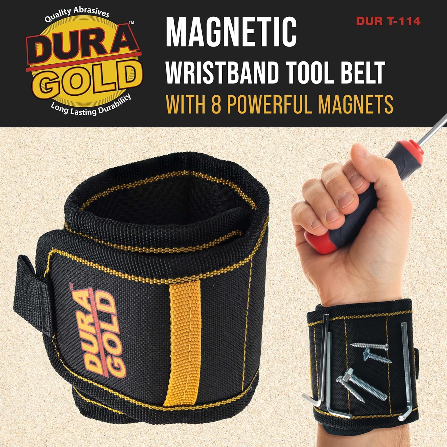 Dura-Gold Magnetic Wristband Tool Belt - Nylon Wrist Strap, Powerful Magnets for Holding Fasteners, Screws, Nails, Nuts, Bolts, Drill Bits - Mechanic, Construction, DIY Gadget, Birthday Gift Men, Dads