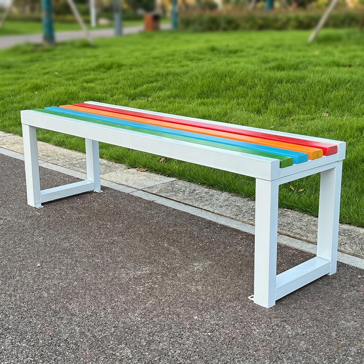 Outdoor Bench, Garden Benches Weatherproof with Ground Anchor Holes Backless Park Metal Seat for Sports Court Street Yard, 2-3 Person Heavy Duty Furniture Seating(White,39.4x15.7x17.7in)