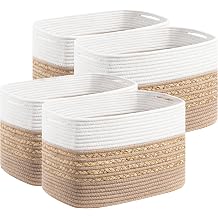 UBBCARE 4 Pack Woven Storage Baskets for Organizing, Rectangle Cotton Rope & Water Hyacinth, 14''L x 8''W x9''H, Brown