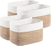 UBBCARE 4 Pack Baskets for Organizing, Woven Storage Baskets for Toys and Towel, Rectangle Cotton Rope Basket with Handles, 14''L x 8''W x9''H, Brown