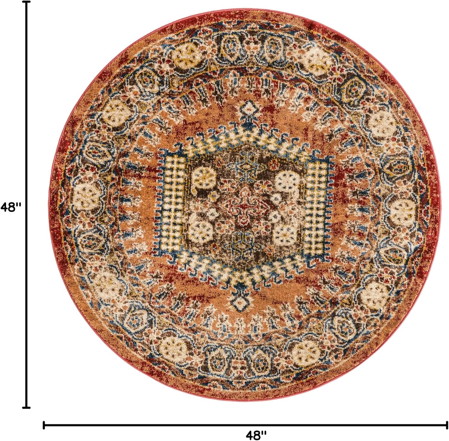 Rugs.com Eden Collection Rug – 4' Round Terracotta Medium Rug Perfect for Kitchens, Dining Rooms
