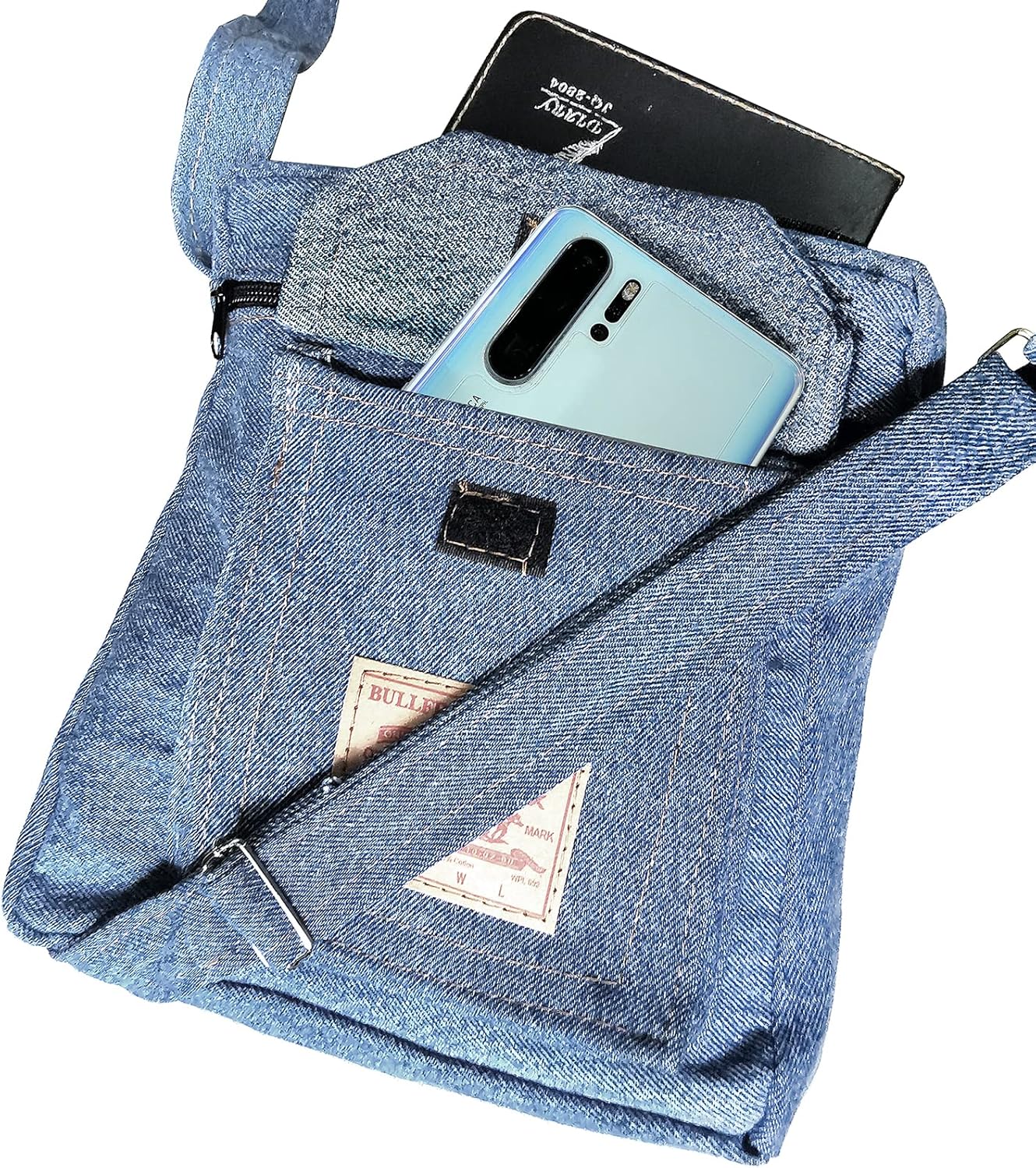 Upcycling Blue Denim Jeans Messenger Cross Body Shoulder Handbag Purse for Unisex - Image 5