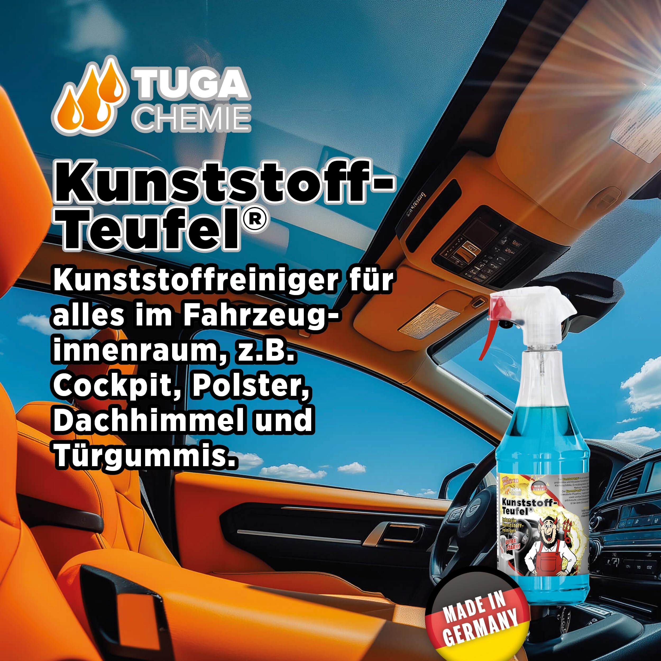 TUGA Chemie Kunststoff-Teufel - Hochwirksamer Kunststoffreiniger für Kfz und Industrie - Entfernt Schmutz, Öl, Fett in Profiqualität für Auto Boot und Werkstatt - 5 L Kanister - Made in Germany | Hochwirksamer Kunststoffreiniger für Kfz & Industrie - Entf