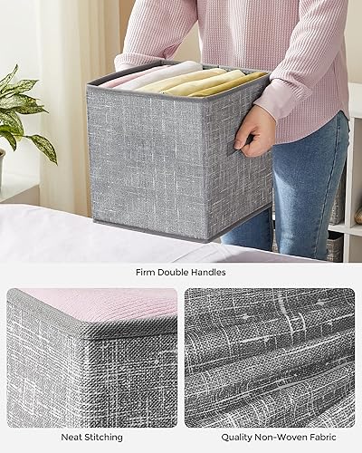 Miniatura 8 de SONGMICS Paquete de cubos de almacenamiento y cubos organizadores de almacenamiento cubos de tela no tejida de 11 pulgadas con asas dobles 6 cubos
