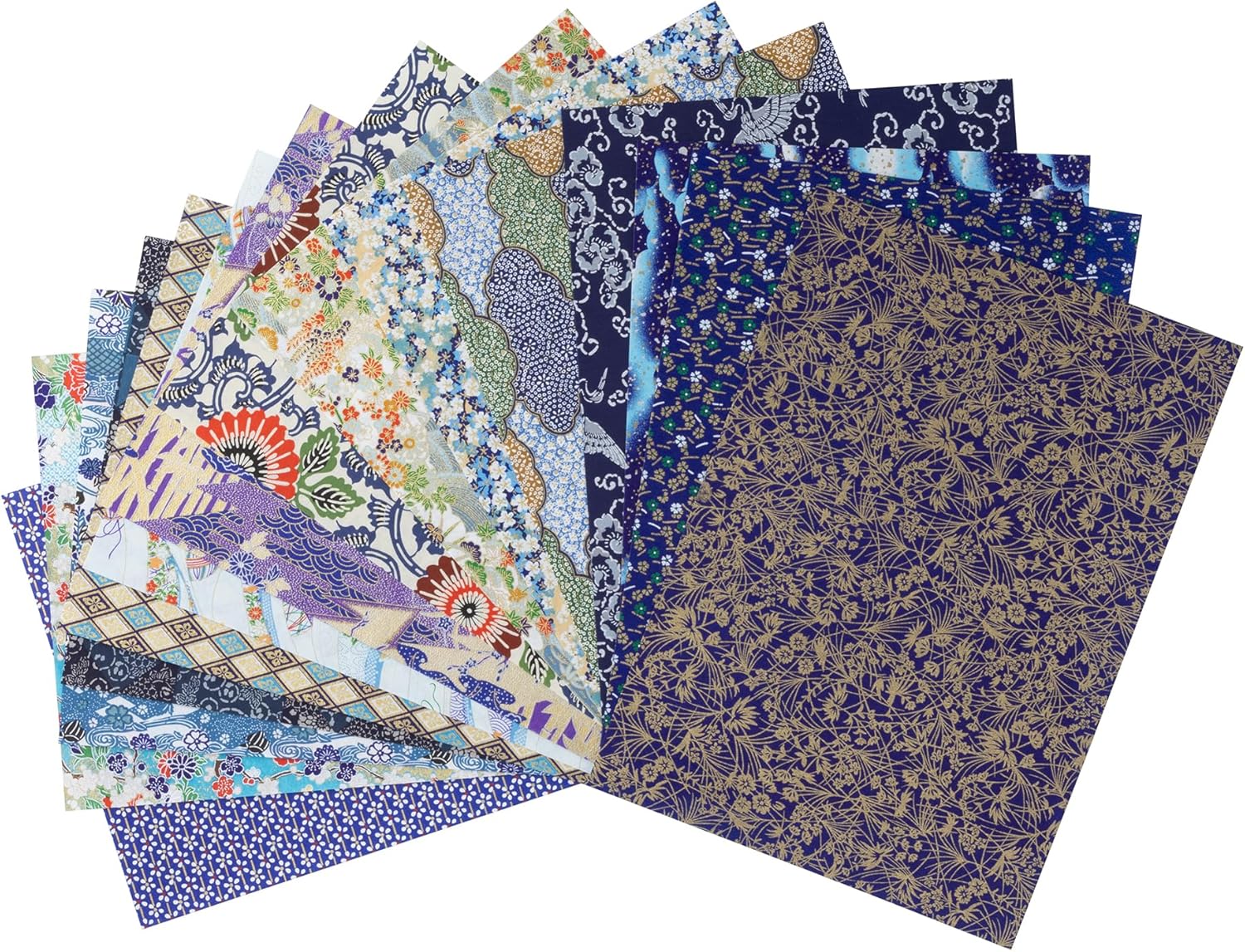 Chiyogami Yuzen Washi B4, 15 Patterns, 15 Sheets (Blue Type B Set)