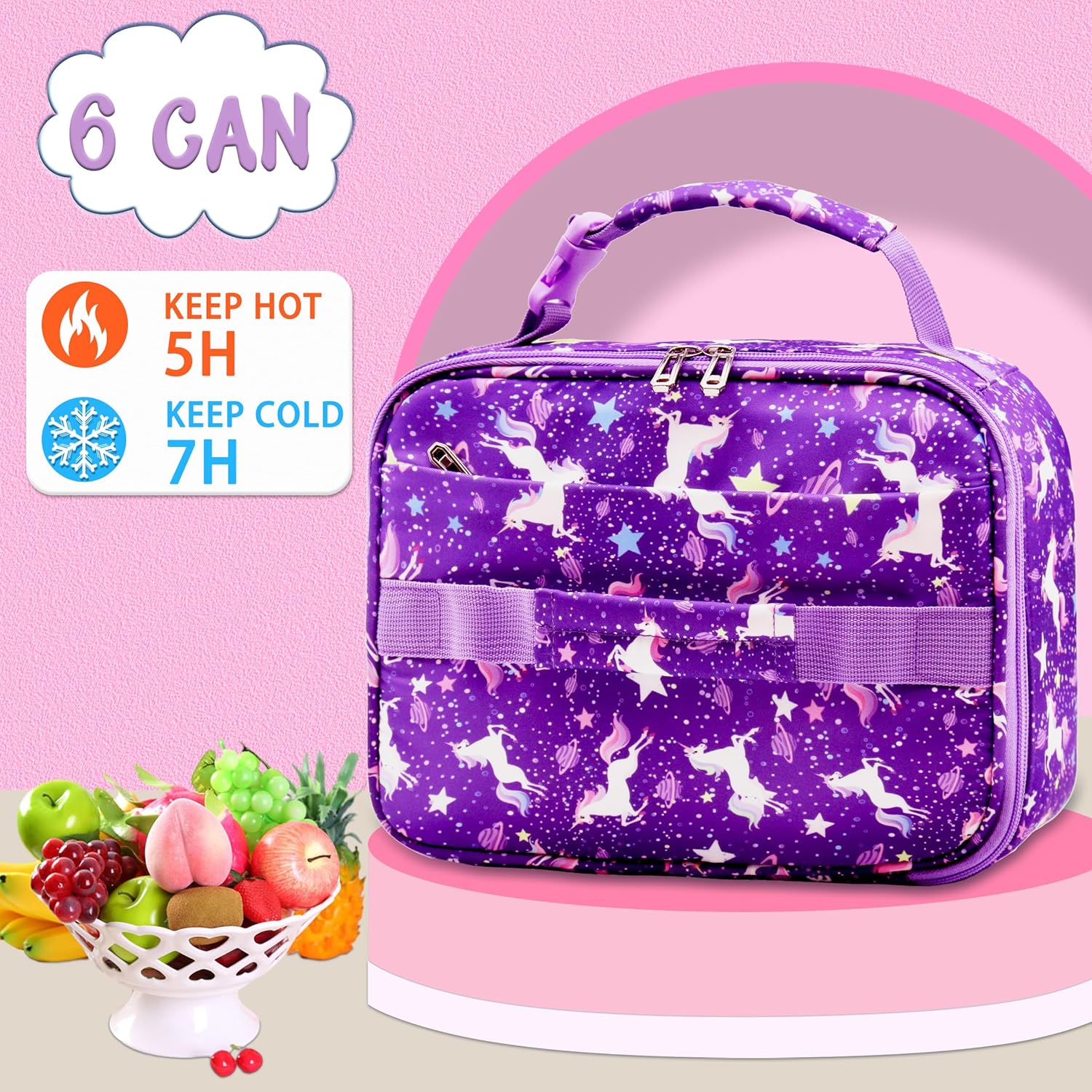 FunnyGifts Unicorn Lunch Box for Girls Toddler Insulated Lunch Bag For Back to School Reusable Freezable Small Cooler Bag Snack Bag for Elementary Kindergarten Primary School - Image 4
