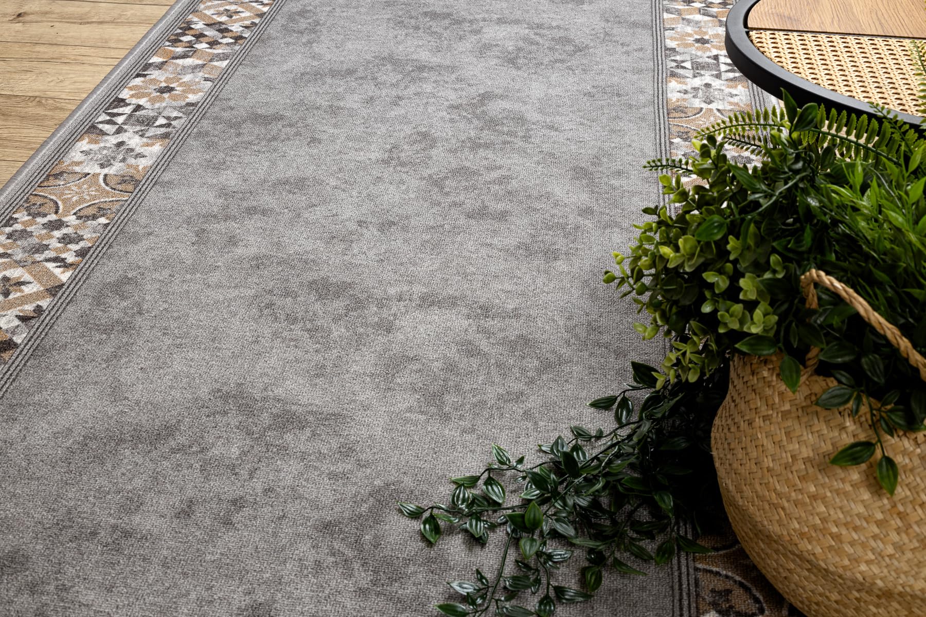 rugsx Antirutsch Teppichläufer Murcia - Lissabonfliesen, Rahmen, moderner Kurzflor für Küche, Flur & Wohnzimmer, Meterware, grau 100x210 cm