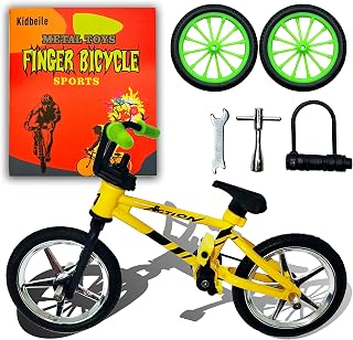 BMX Toys Alloy Finger BMX Functional Kids Bicycle Finger Bike Mini-Finger-BMX Set… (Yellow)