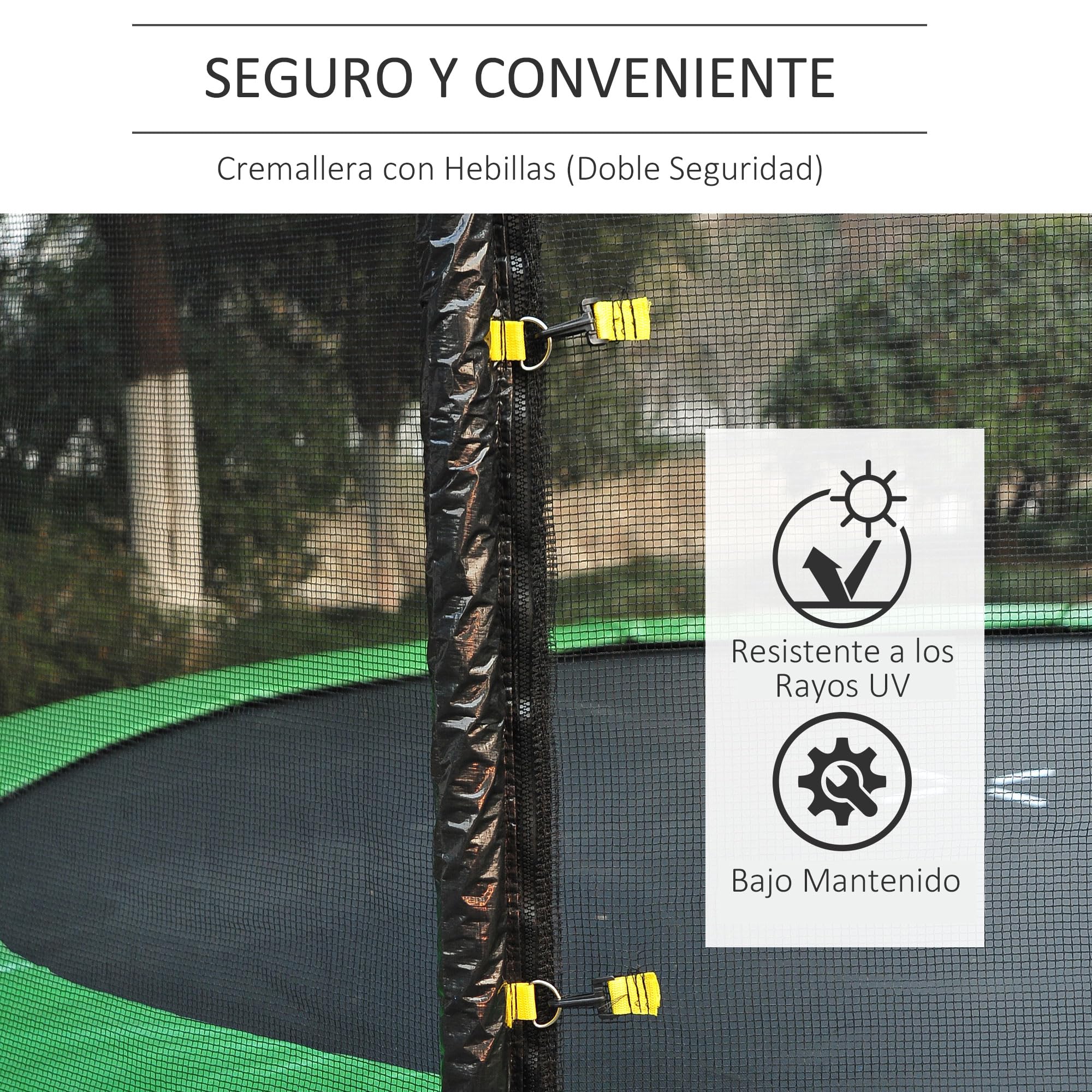 HOMCOM Red de Seguridad de Reemplazo para Trampolín Cama Elástica Redondo Ø305 cm para Exterior con Puerta con Cremallera para 6 Postes Rectos Ø305x180 cm Negro