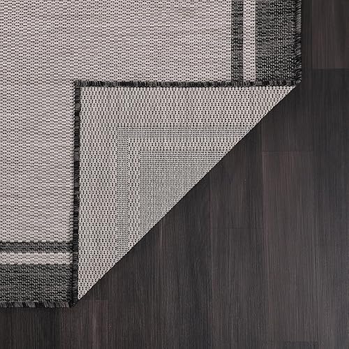 Miniatura 5 de CAMILSON Alfombra para interiores y exteriores, alfombra moderna con borde gris de 6 x 9 pies, para patios interiores y exteriores, alfombras de