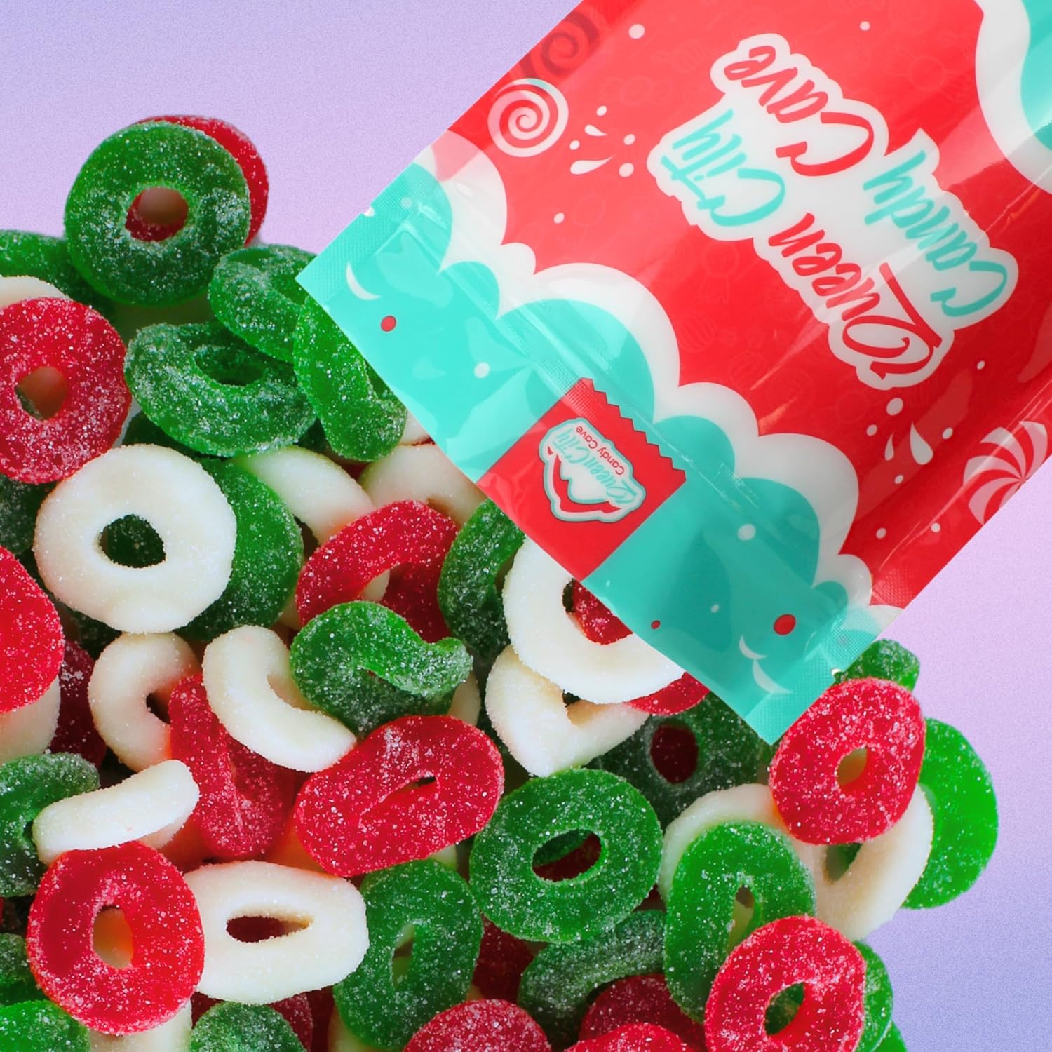Christmas Gummy Candy Wreaths-Christmas Gummies Candy, Sugar Dusted Red, Green, and White Holiday Gummie Rings by Queen City Candy Cave (3 Pound)