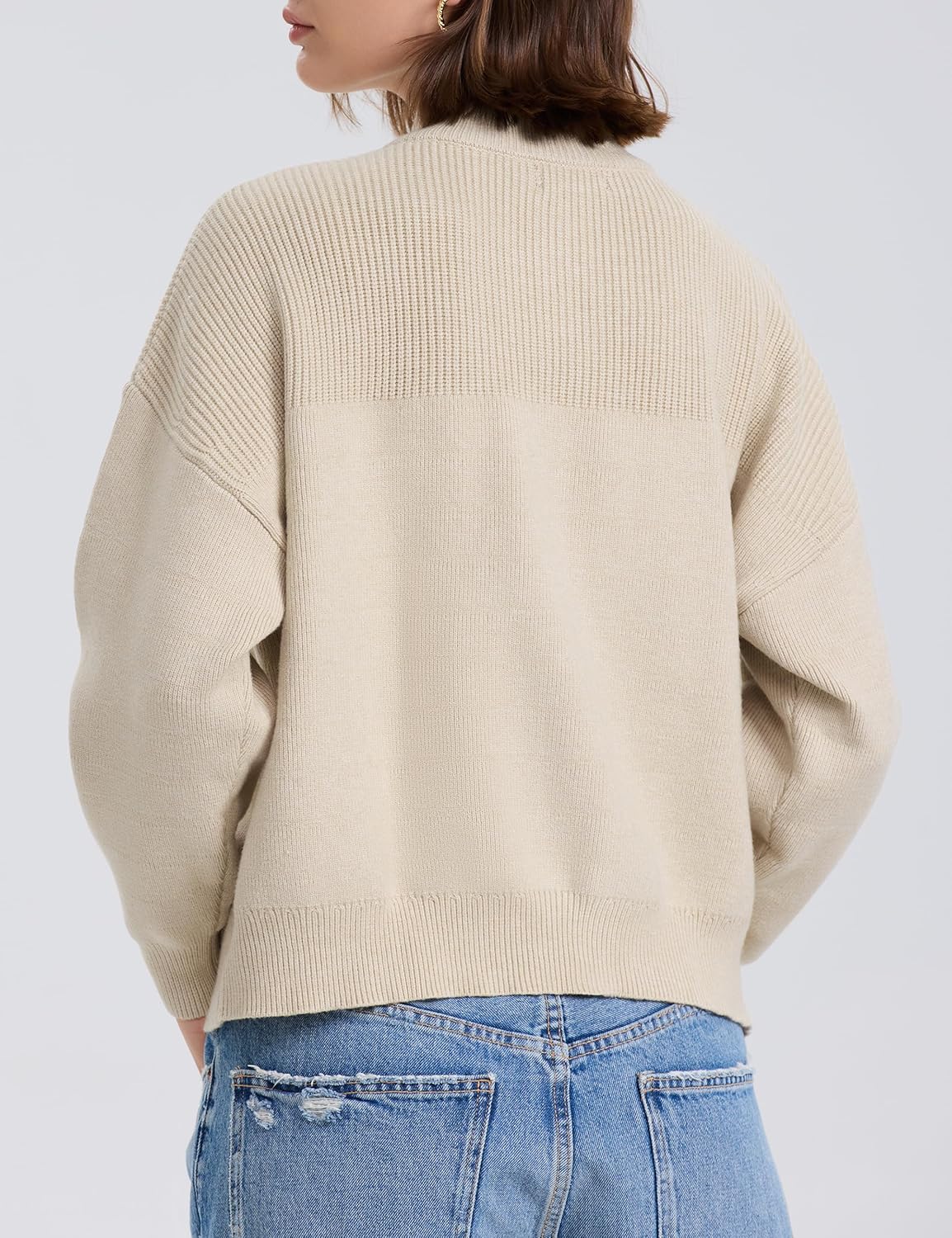 PrettyGuide Women's Long Sleeve Quarter Zip Oversized Pullover Striped Sweater Casual Mock Neck Loose Ribbed Knit Tops - Image 7