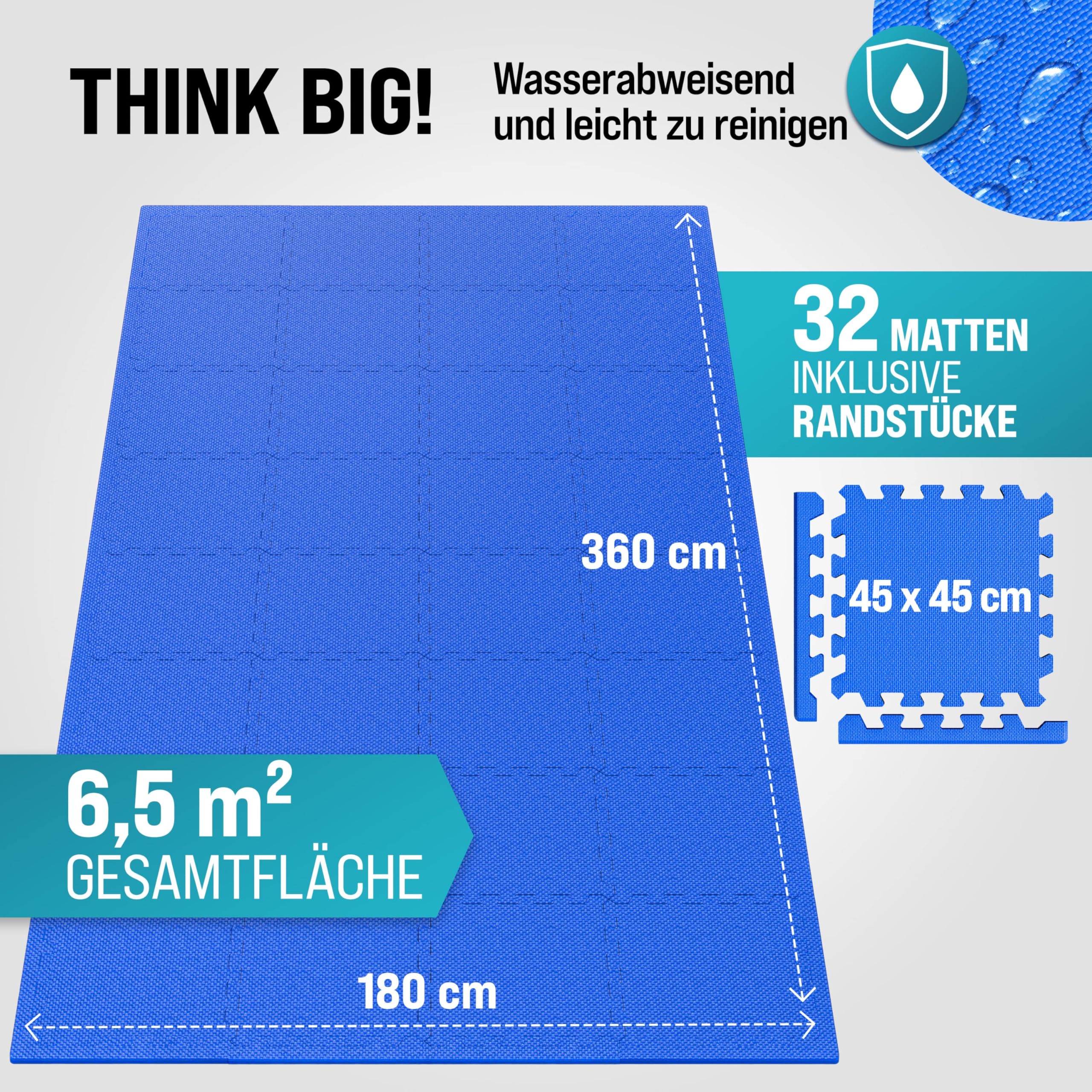 MONZANA® 32x Bodenschutzmatte für Pool & Fitness 45x45cm rutschfest Fitnessgerät Wärmeisolierend Eva-Schaumstoff Erweiterbar Unterlage Blau