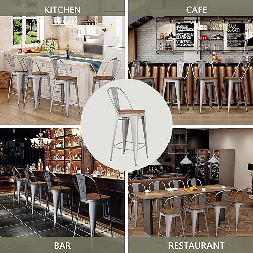 Miniatura 7 de Yongqiang Taburetes de bar de 30 pulgadas, juego de 4 taburetes de bar de granja, sillas de bar de cocina con respaldo alto, taburetes de bar de