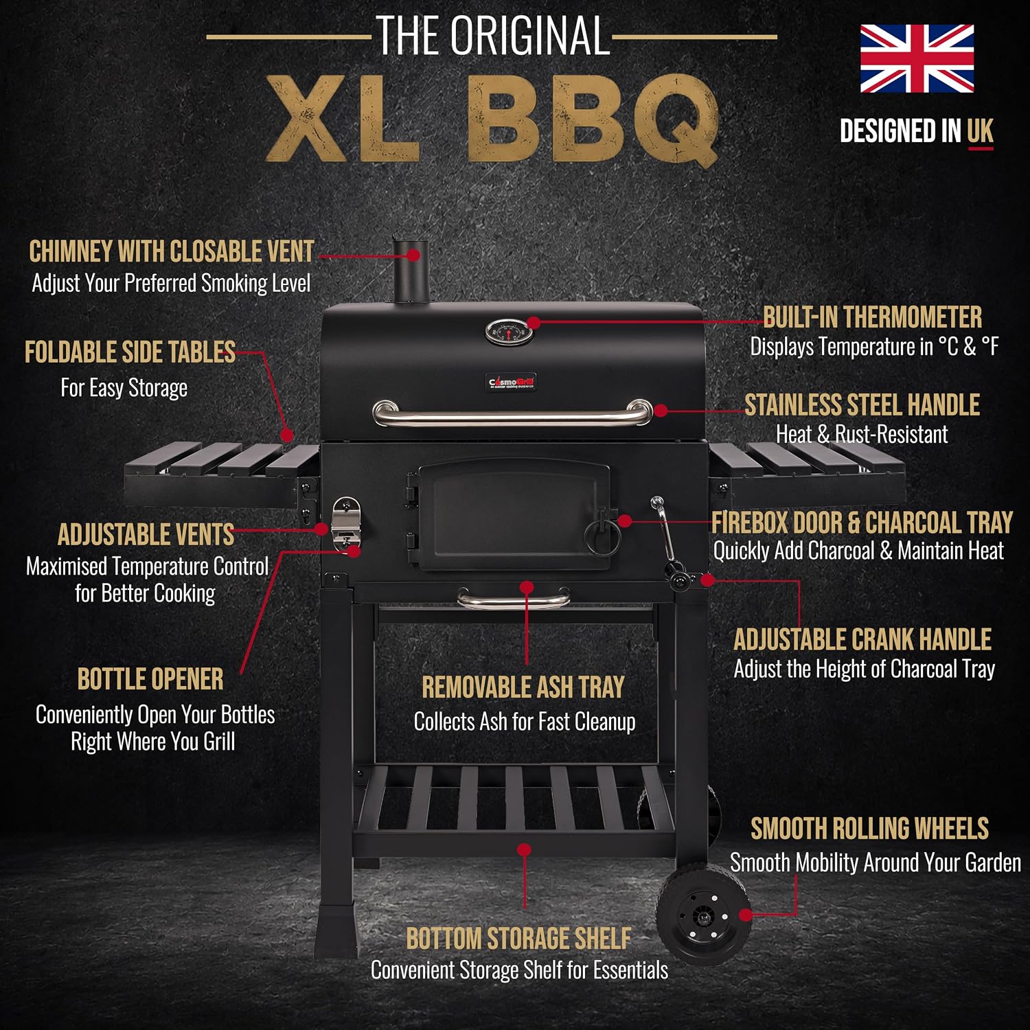 Outdoor XL Smoker Barbecue Charcoal Portable BBQ Grill, 2 Folding S… thumbnail 8
