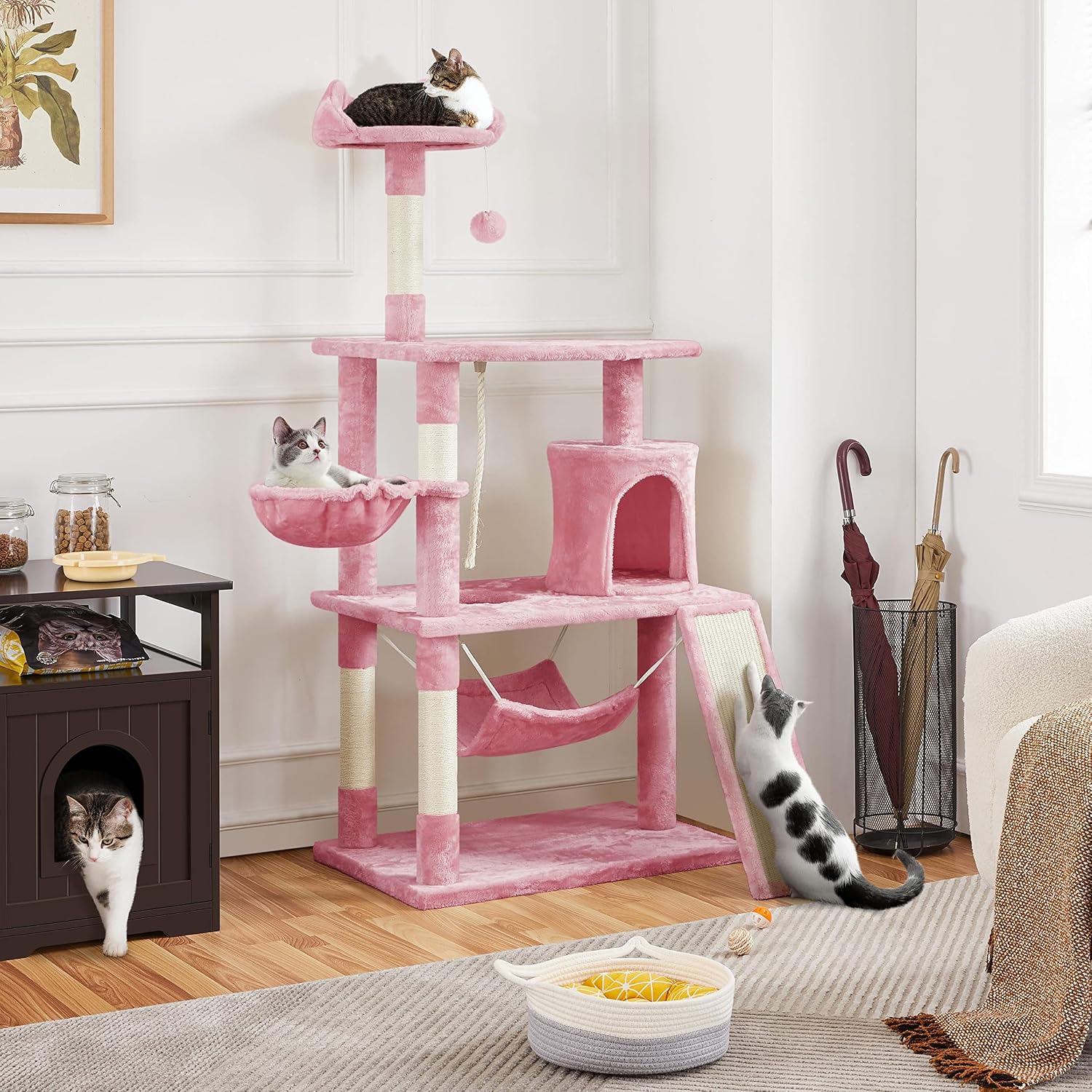 Yaheetech 63.5'' H Cat Tree, Multi-Level Cat Tower Condo with Scratching Posts, Platform & Hammock, Cat Activity Center Play Furniture for Kittens, Cats, and Pets