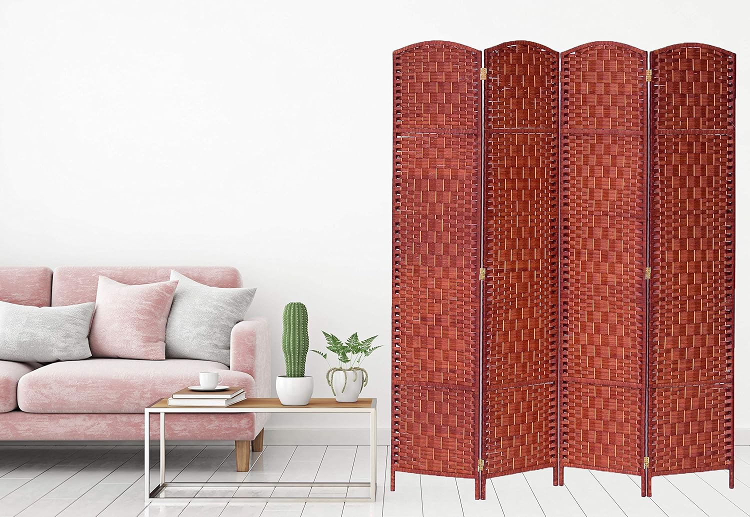 Legacy Decor 5 Panels Room Divider Screen Weaved Bamboo Fiber Natural Color 5.9 ft High X 7.3 ft Wide
