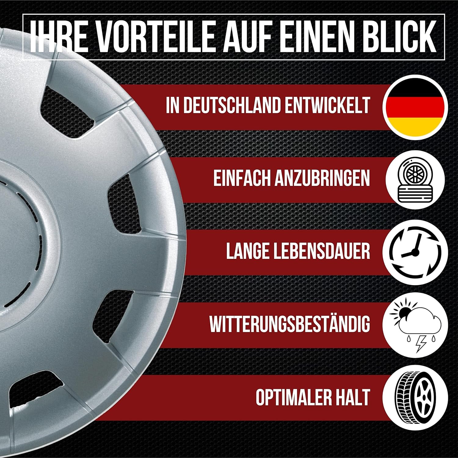 Albrecht 08925 Alfa Matte Silver 15" Wheel Cover, (Set of 4)