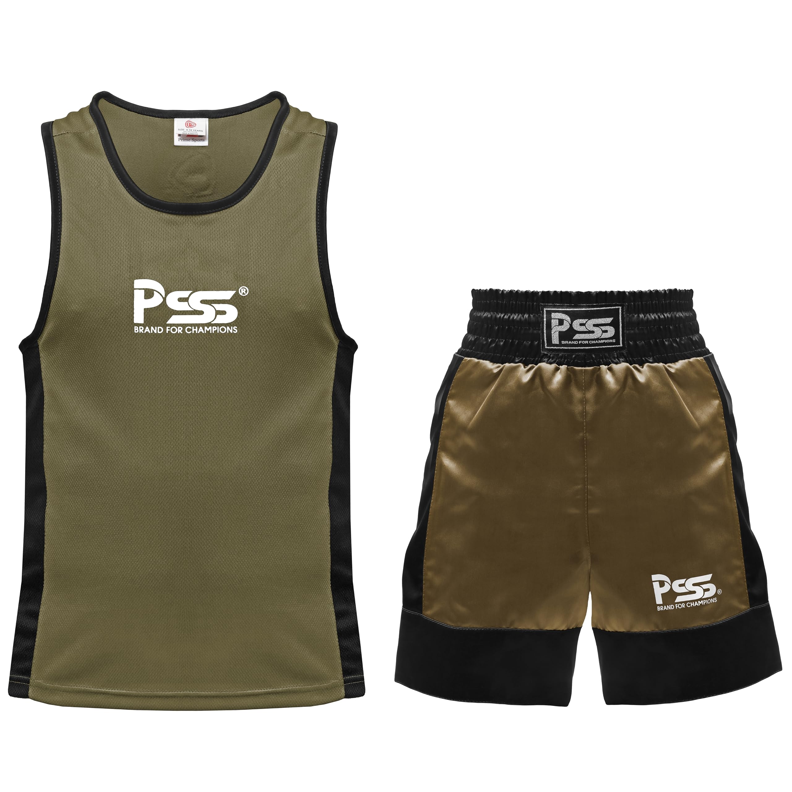 PSS Ensemble Boxe Enfants 3-14 Ans 6 Pièces Short & Débardeur + Gants Boxe Enfants 4Oz + 2 Pattes d’Ours + Accessoires Ensemble Boxe Enfant Muay Thai Kickboxing Boxe Anglaise, Vert Commando