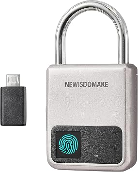 Fingerprint Padlock, Smart Padlock with USB Charging Support, Fingerprint Lock, Biometric Lock Suitable for Luggage, Bookcase, Suitcase, Backpack, Bike, School Locker, Gym Locker LockGold