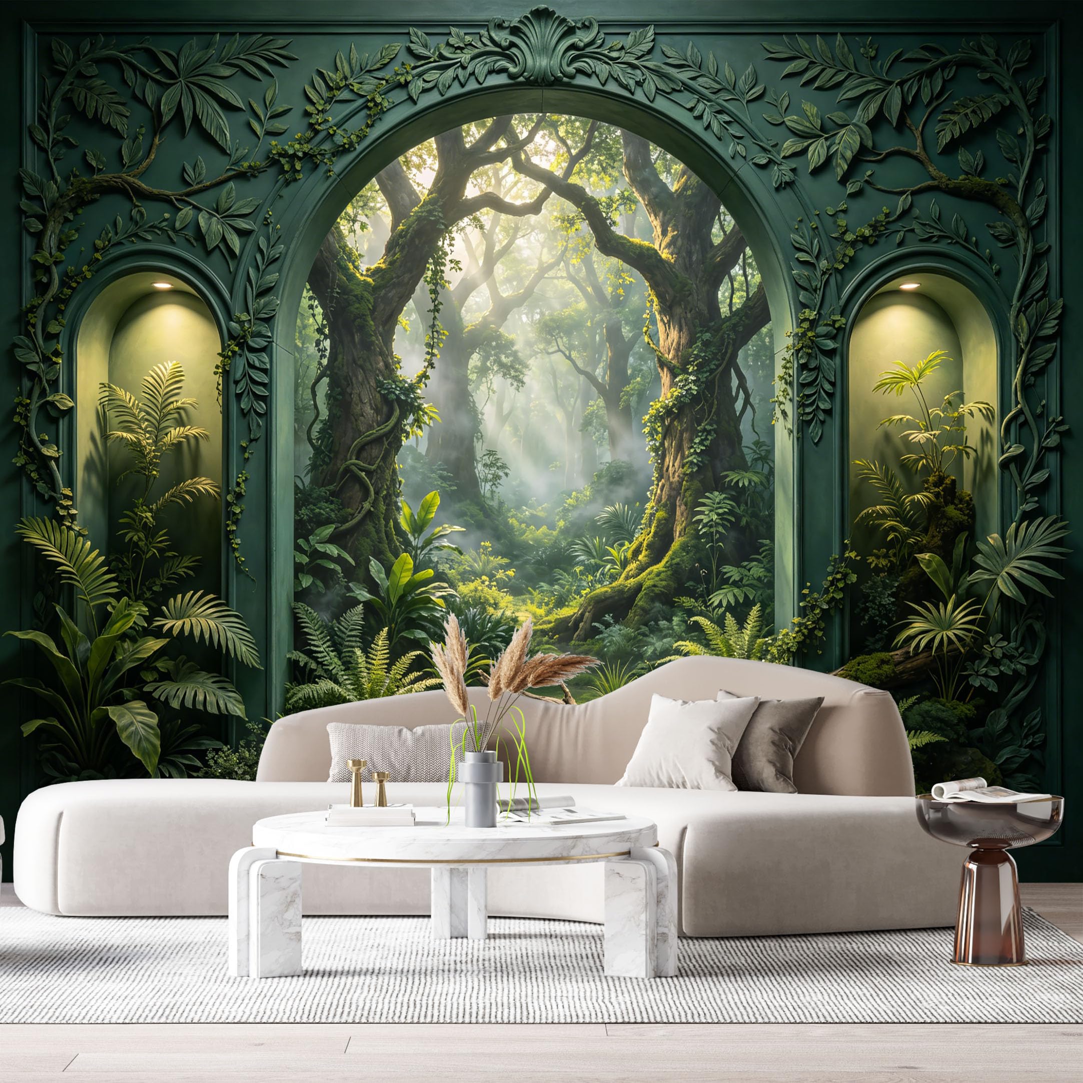 Custom Size Wall Mural Botanical Forest Archway 3D Trompe L'Oeil SelfAdhesiveWall Fabric Removable Wallpaper Wall Decor for Living Room Bedroom Bathroom
