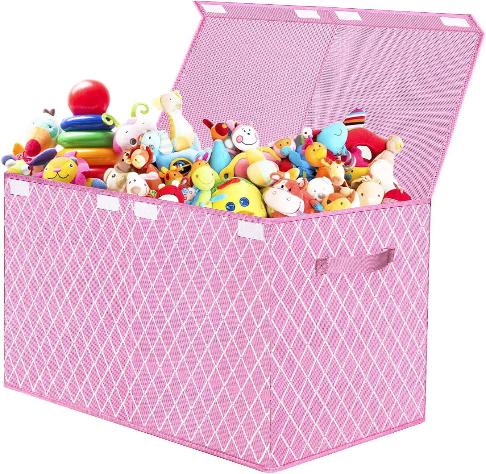 Toy Box Chest Organizer Bins for Girls Boys, Kids Large Fabric Collapsible Storage Basket Container with Flip-Top Lid & Handles for Clothes,Blanket,Nursery,Playroom,Bedroom (Pink)