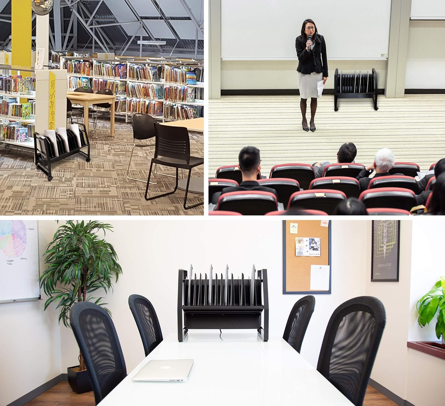 Line Leader 14 Device Open Charging Cart for Laptops, Tablets & Chromebooks, Mobile Laptop Station with Removable Wheels For Desktop or Under Desk Use, UL-Listed Power Strip with Surge Protection