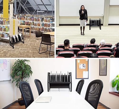 Miniatura 7 de Line Leader - Carrito de carga abierto para 14 dispositivos para laptops, tabletas y Chromebooks, estación móvil para laptop con ruedas extraíbles