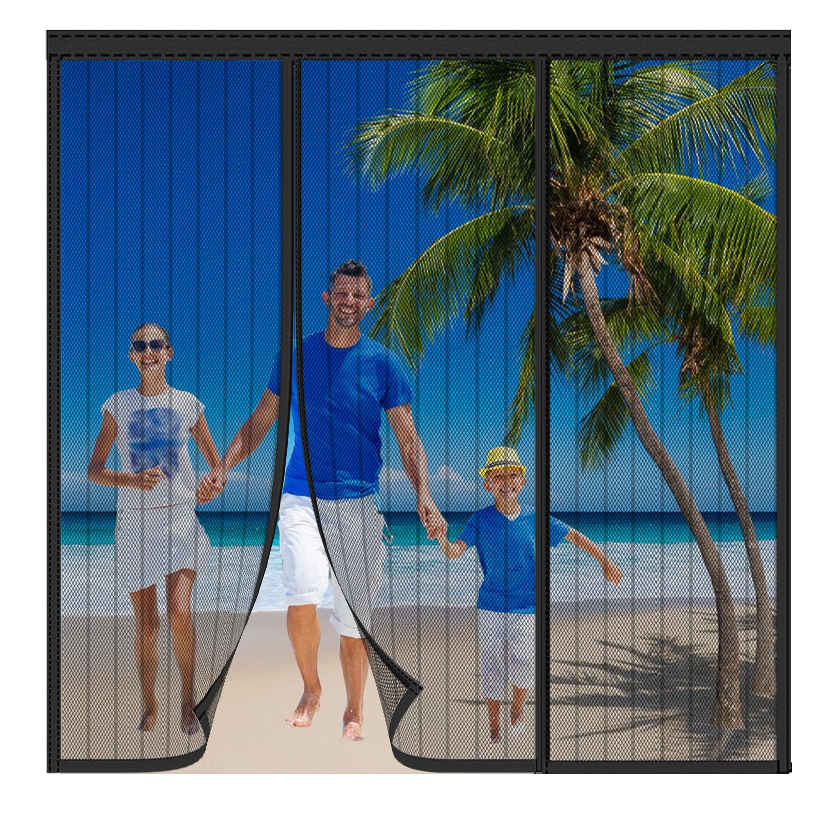 Magnetic Fly Screen Door,Reinforced Polyester Double Door Screen Curtain,Anti Mosquito Mesh Fly Curtain,Heavy Duty Bug Mesh Curtain for Sliding Door, Patio, Bedroom-Hands Free,Black,300x250cm — image 1