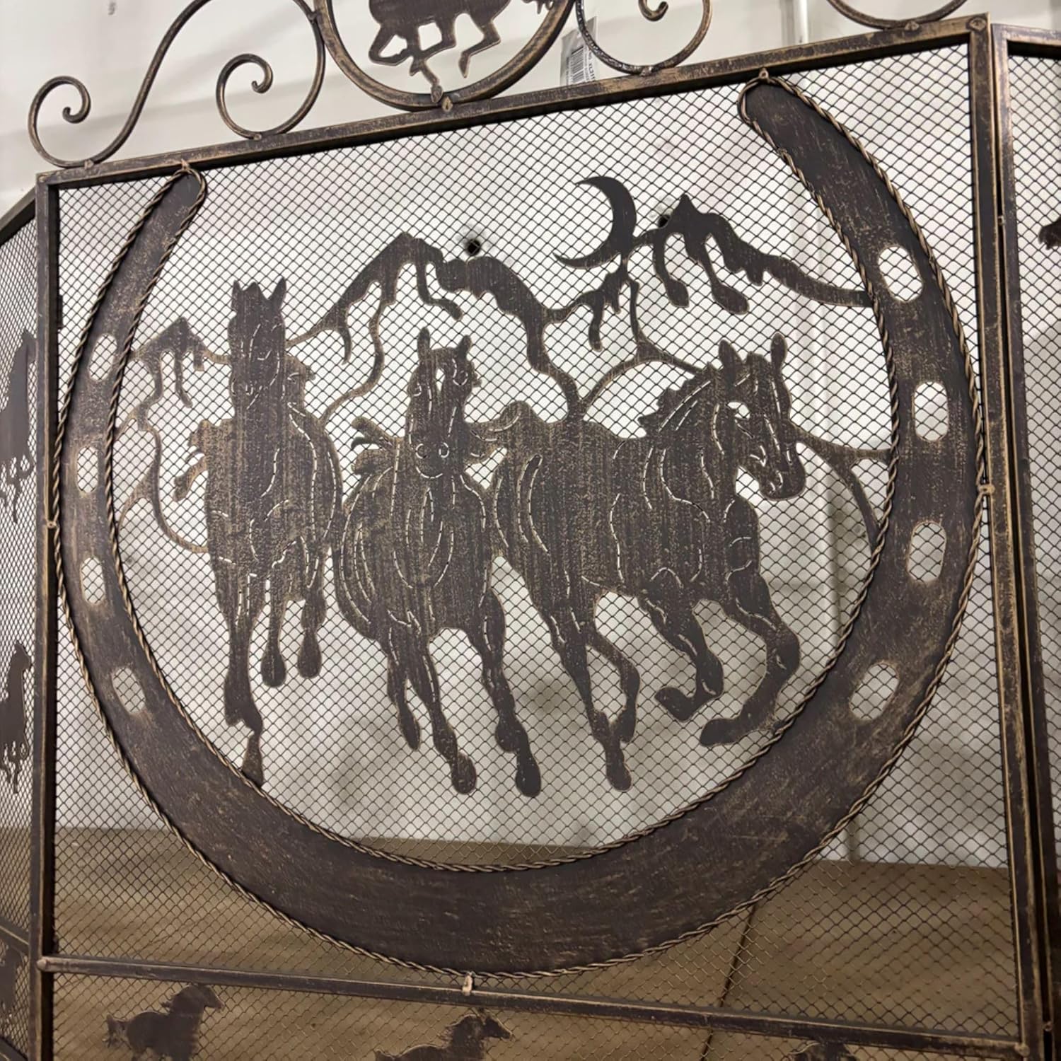SI_XL3116 Running Horse Fireplace Screen Metal mesh Art Western Home Decor Ranch Farmhouse Country Decor Universal fit Any fire Place Size 40" X 33.5" by E G I F T H O M E