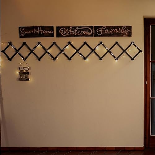 Miniatura 6 de SKOLOO Perchero de pared de acordeón, moderno perchero expandible montado en la pared, de madera maciza, 28 clavijas, nogal oscuro