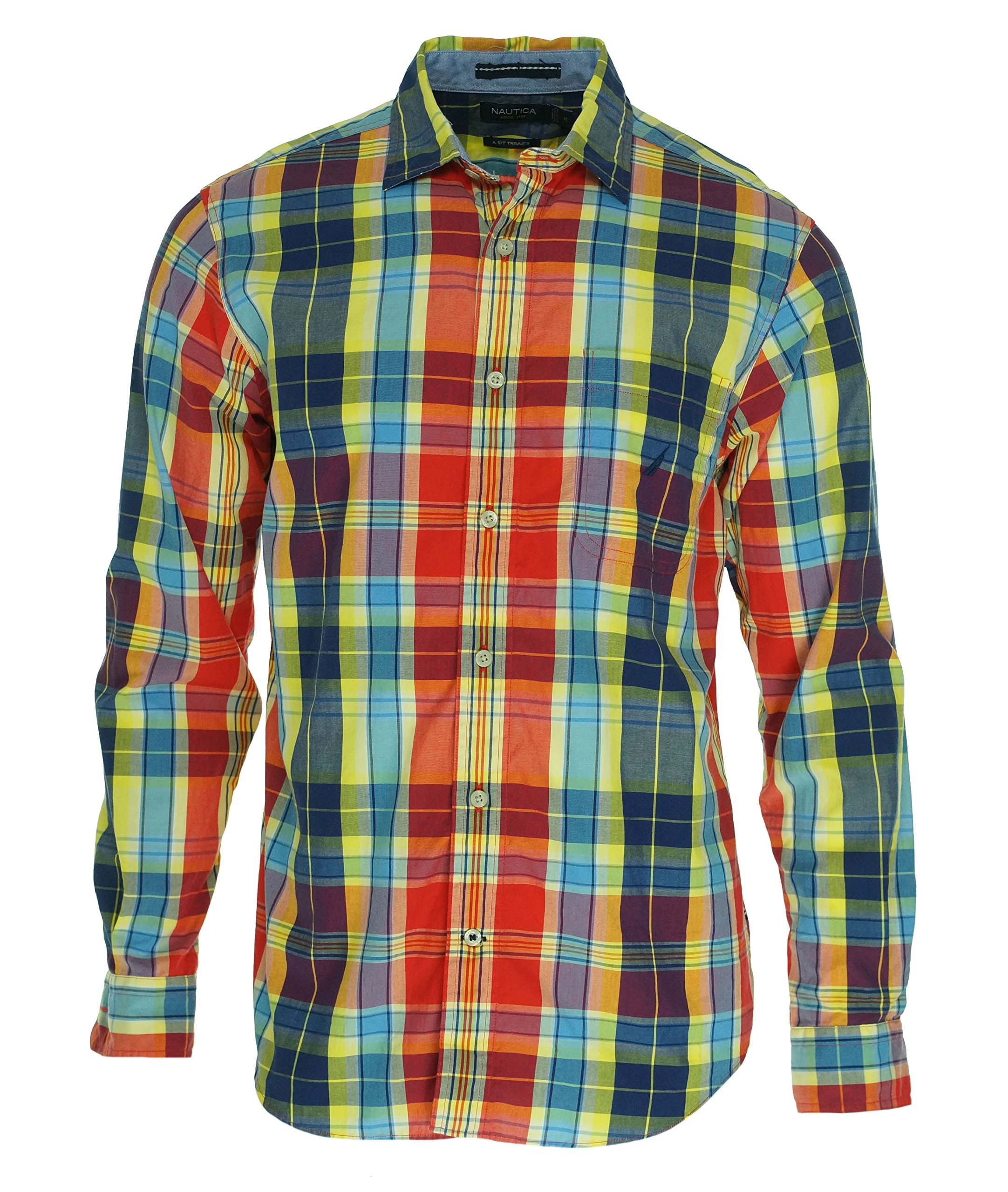 Nautica Men's Long Sleeve Vineyard Poplin Plaid Shirt