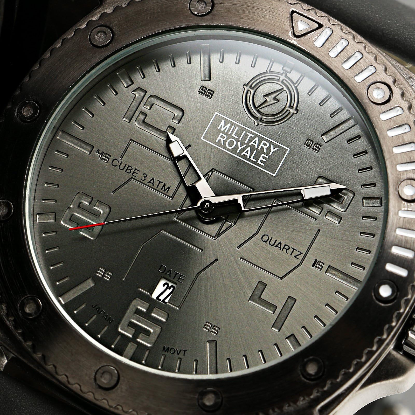 Military Royale 2015 New Men's Black Cube Design Dial Army Time Grey Leather Sport Watch MR082