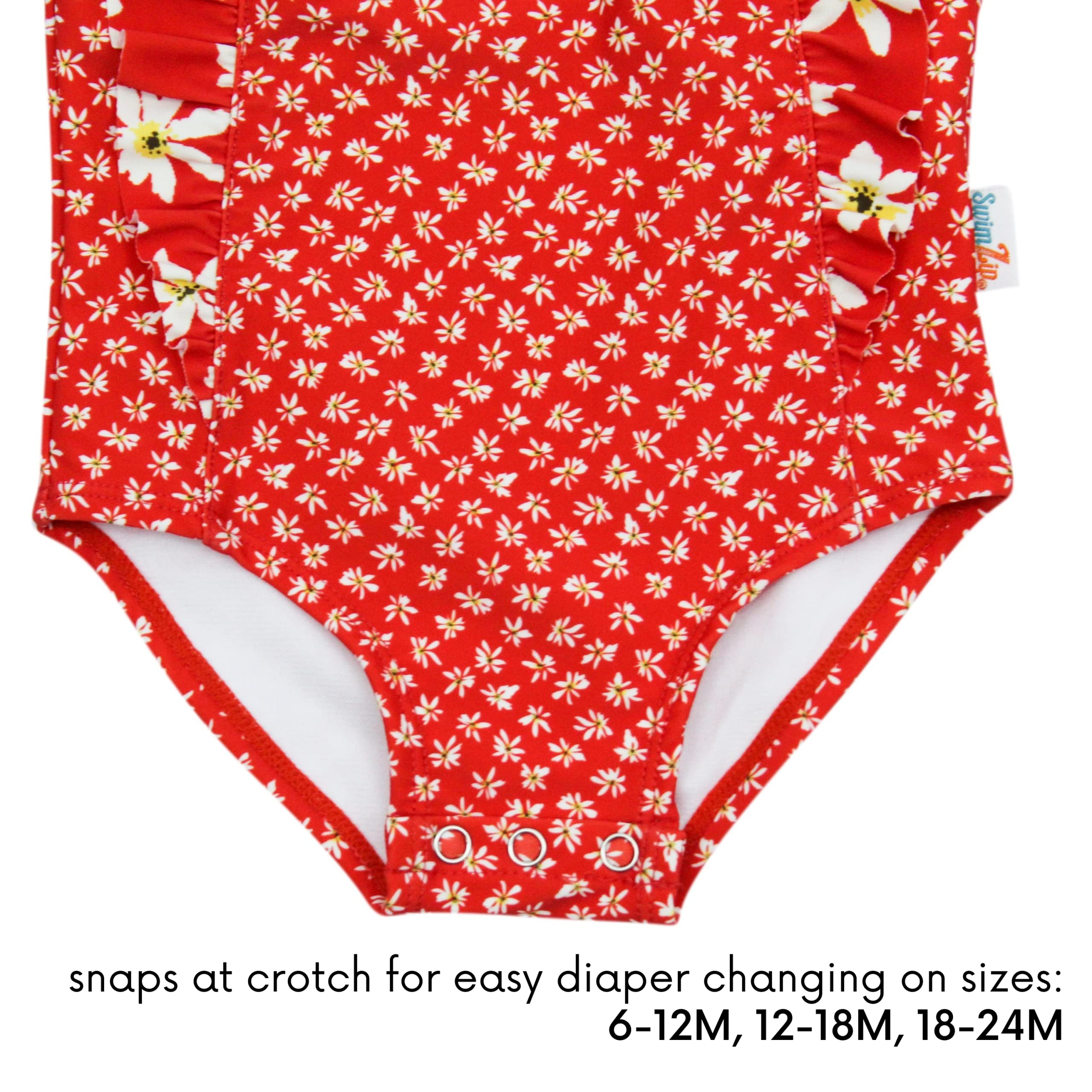 SwimZip Girls Ruffle One Piece Swimsuit - UPF 50+ - Daisy - 12-18 Month
