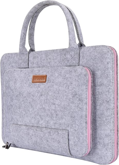 17.3-Inch Laptop Sleeve Ropch Felt Notebook Bag Computer Carrying Bag Compatible with 17.3" Acer / Asus / Dell / Lenovo / HP, Grey & Pink