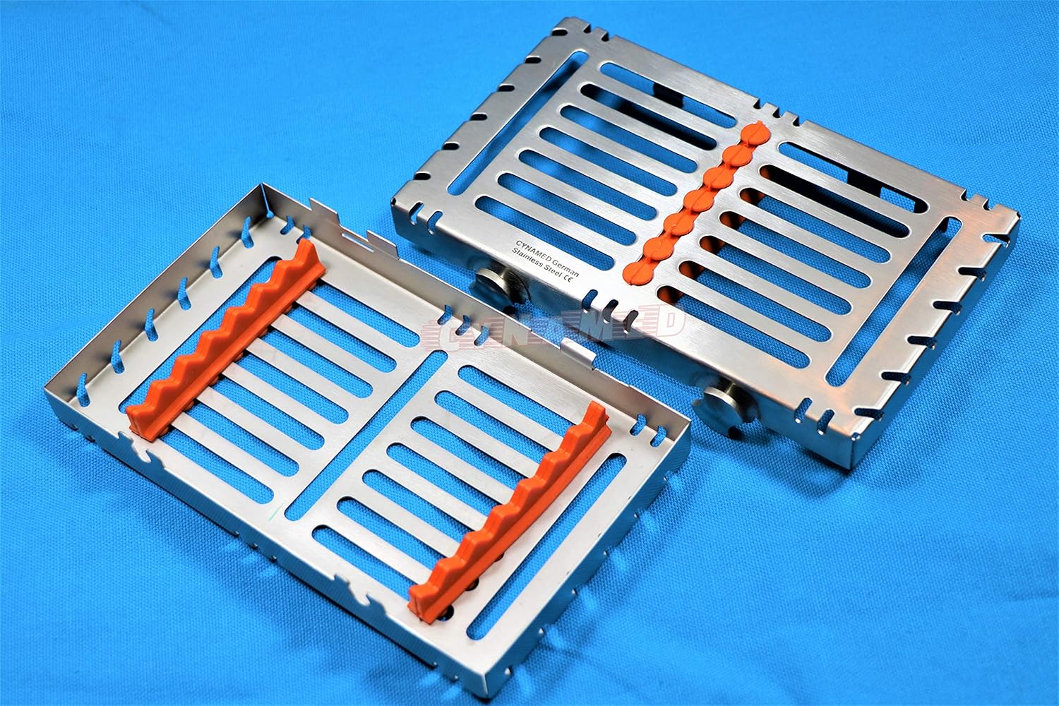 New Premium Heavy Duty Set of 2 ea German Dental Autoclave Sterilization Cassette Rack Box Tray for 7 Instruments Cynamed