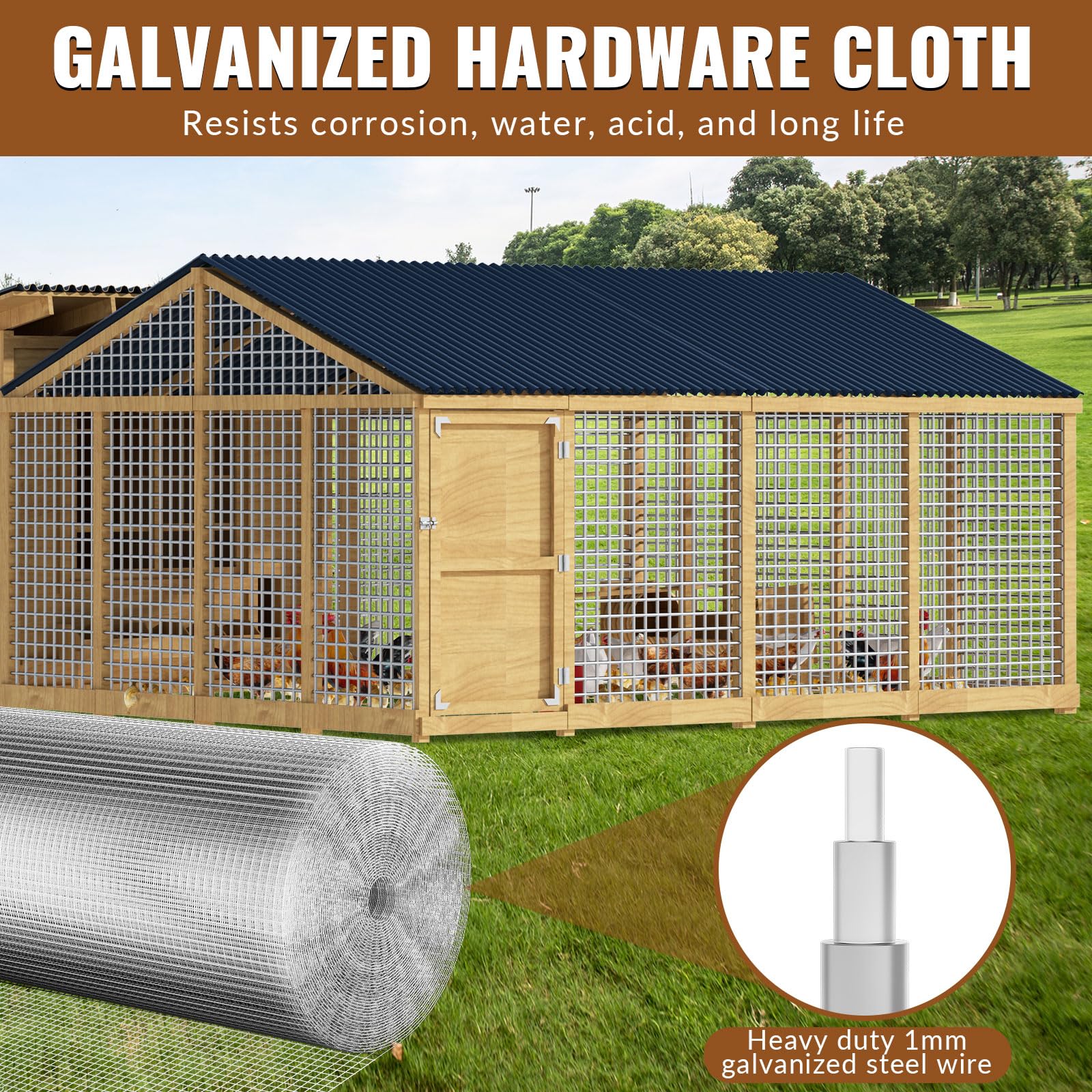 Grillage métallique galvanisé 1 × 10 M, Grillage a Poule, Mailles 6x6 mm, Grillage anti-campagnols, Grillage Métallique, pour Lapins Pour Poulailler, Élevage de Volailles, Jardin