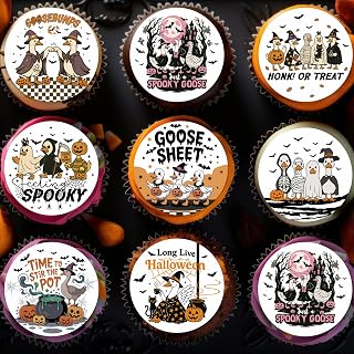 36PCS Edible Happy Goose Halloween Cupcake Toppers Wafer Paper Pumpkins Ghost Black Cats Cupcake Picks Trick or Treat Cupcake Toppers for Halloween Eve Theme Party halloween 1